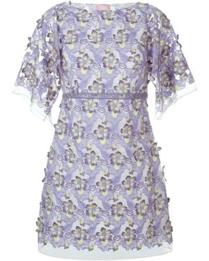 Giamba Embroidered Sheer Floral Dress - Blue