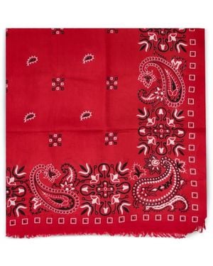 Manipuri Bandana-Print Frayed Scarf - Red