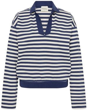 Posse Gestreiftes Haisley T-Shirt Mit Polokragen - Blau