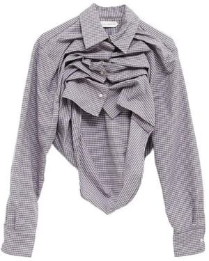 August Barron Camisa Drapeada A Cuadros Gingham - Blanco