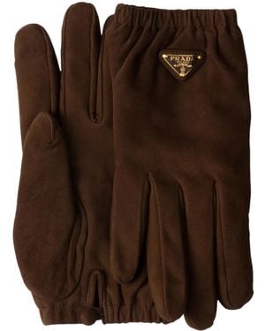 Prada Triangle-Logo Gloves - Brown