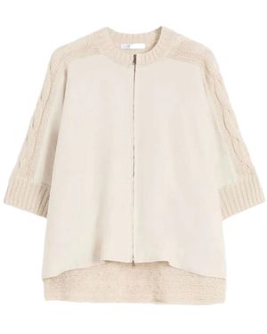Max Mara Cable-Knit Paneled Cardigan - Natural