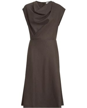 Brunello Cucinelli Virgin-Wool Diagonal-Flannel Wrap-Effect Dress With Monili - Brown