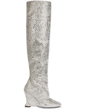 Balmain Wedge-Stiefel Aus Satin Mit Kristallen - Weiß