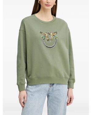 Pinko Sweatshirt With Love Birds Jewel Maxi Embroidery - Green