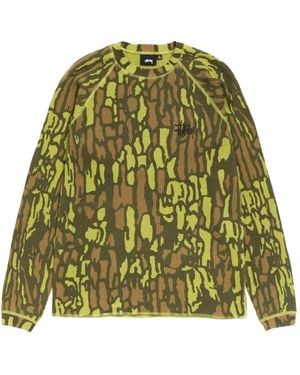 Stussy Camouflage-Print Waffle-Knit Jumper - Green