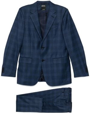 ZEGNA チェック スーツ - ブルー