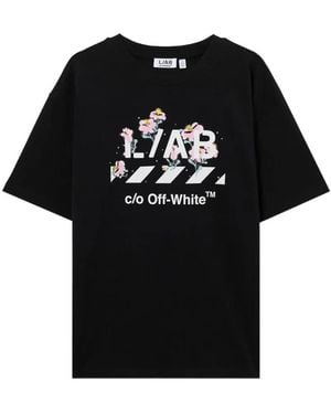 LAB C.O. OFF WHITE Diagonal Skate Floral-Print T-Shirt - Black
