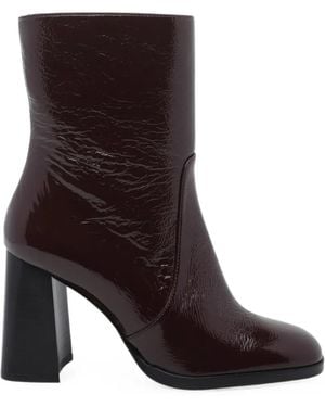 Stuart Weitzman Patent-Finish Block-Heel Ankle Boots - Brown