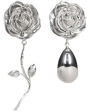 Magda Butrym Asymmetric Rose-Pendant Earrings - White