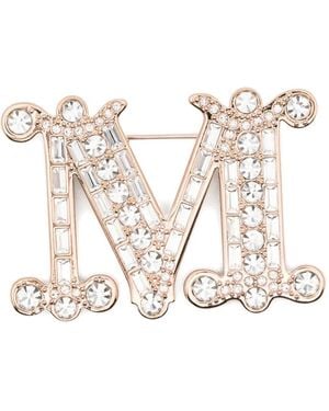 Max Mara Bath2 Crystal-Embellished M Brooch - White