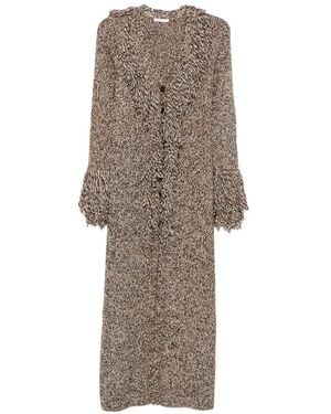 Patrizia Pepe Fringed Chiné-Knit Cardigan - Natural