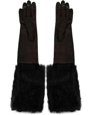 Alberta Ferretti Fur-Trim Leather Gloves - Black