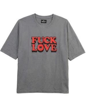 HTC Fuck Love Logo-Print Oversized T-Shirt - Grey