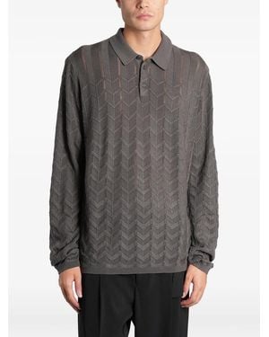 Emporio Armani Chevron-Knit Long-Sleeve Polo Shirt - Grey