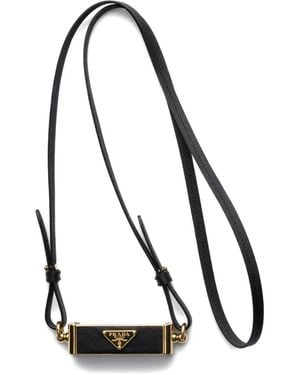Prada Triangle-Logo Leather Smartphone Case - Black