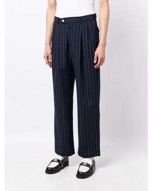 Late Checkout Pinstripe-Pattern Virgin Wool Pants - Blue
