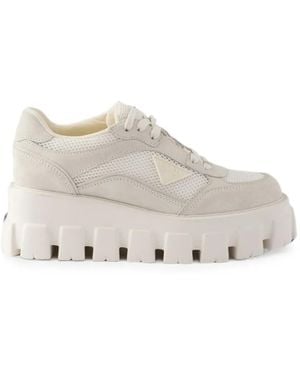 Prada Monolith Suede And Mesh Fabric Sneakers - White
