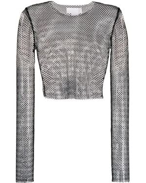 Genny Rhinestone-Embellished Mesh Top - Grey