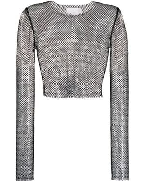 Genny Rhinestone-Embellished Mesh Top - Grey