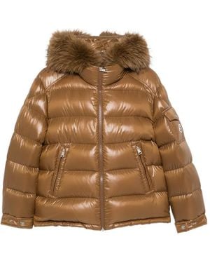 Moncler Plumífero Con Ribete De Pelo - Marrón