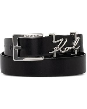 KARL LAGERFELD Signature Logo-Plaque Belt - Black
