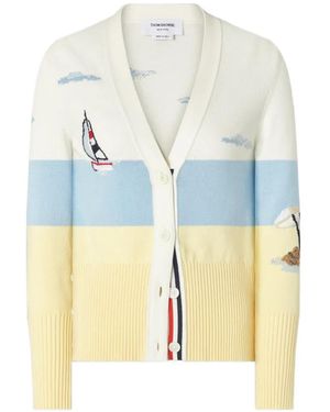 Thom Browne Nantucket Scenic-Embroidery Cardigan - White