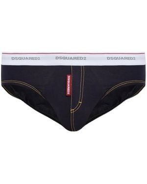 DSquared² Logo-Waistband Contrast-Stitch Briefs - Blue