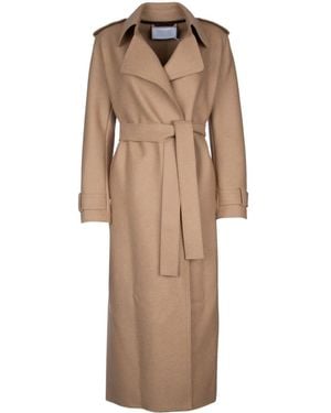 Harris Wharf London Belted Virgin Wool Knitted Trench Coat - Natural