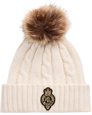 Ralph Lauren Cable-Knit Pompom Beanie - Natural