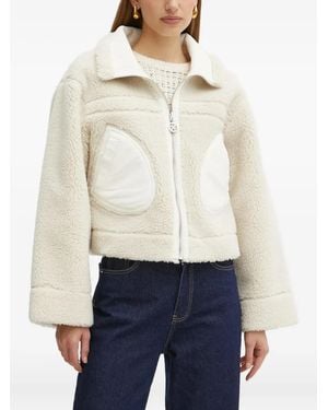 Guess Fleece-Panelled Borg Faux Fur Jacket - White