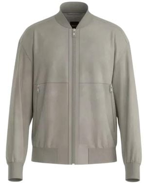 BOSS Leather Bomber Jacket - Gray