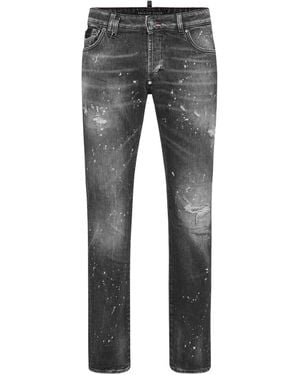 Philipp Plein Distressed Paint-Splattered Jeans - Grey