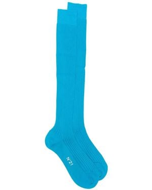 N°21 Ribbed-Knit Logo-Print Socks - Blue