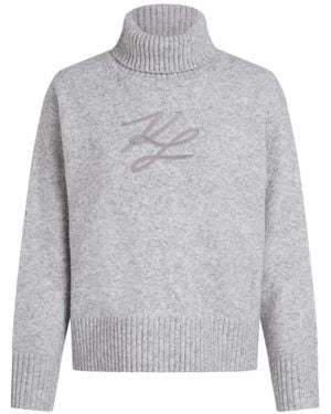 KARL LAGERFELD Soutache Turtleneck Sweater - Gray