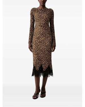 Never Fully Dressed Leopard-Print Lace-Trim Midi Dress - Natural