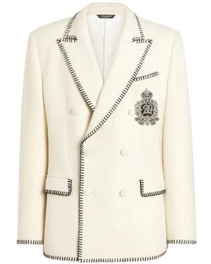 Dolce & Gabbana Tweed Double-Breasted Jacket With Embroidery - White