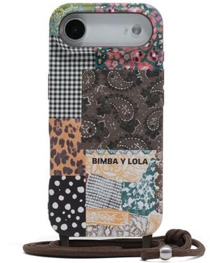 Bimba Y Lola Patchwork-Print Cord-Strap Phone Case - Gray