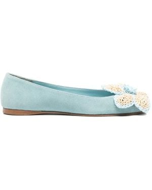 Paloma Barceló Flower-Appliqué Ballet Flats - Blue