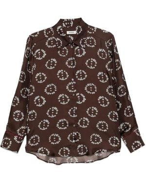 Sandro Camisa De Seda Con Estampado Floral - Marrón