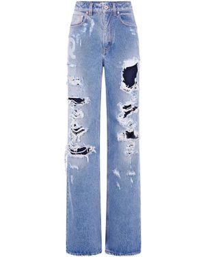 Rabanne Distressed Wide Leg Jeans - Women's - Cotton - Blue