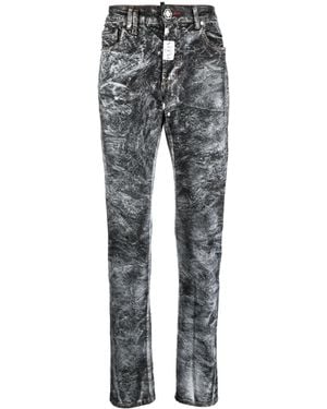 Philipp Plein Abstract-Print Straight-Leg Jeans - Grey