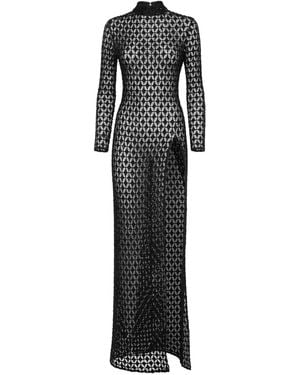 Philipp Plein Embroidered Long Dress Crystal - Black