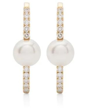 Mizuki Pendientes En Oro Amarillo De 18 Ct Con Diamantes Y Perlas Akoya - Blanco