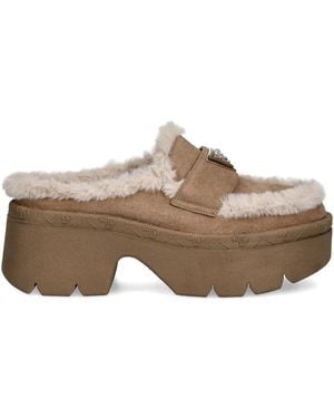 Guess 70Mm Faux Fur-Trim Mules - Brown