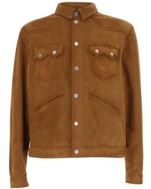 DSquared² Suede Jacket With Classic Collar And Front Pockets For - Brown