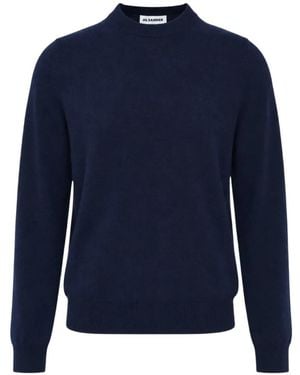 Jil Sander Crew-Neck Ribbed-Trim Sweater - Blue
