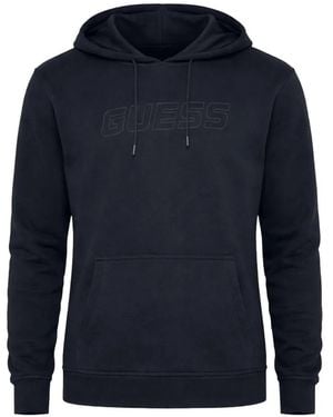 Guess Embossed-Logo Hoodie - Blue