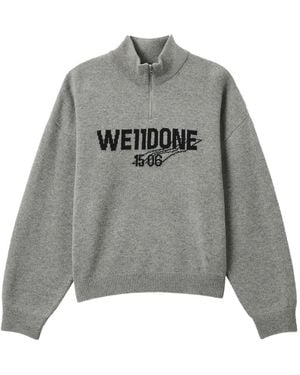 we11done Logo-Intarsia Half-Zip Jumper - Grey