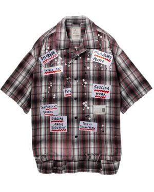 Maison Mihara Yasuhiro Checked Appliquéd Shirt - Grey